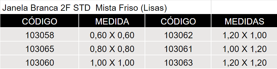 Janela Branca 2F STD Mista Friso (Lisas)