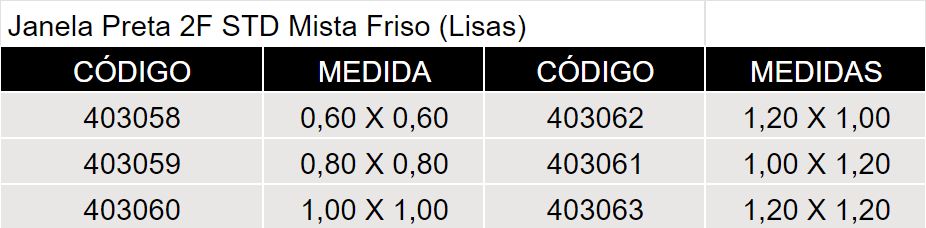 Janela Preta 2F STD Mista Friso (Lisas)